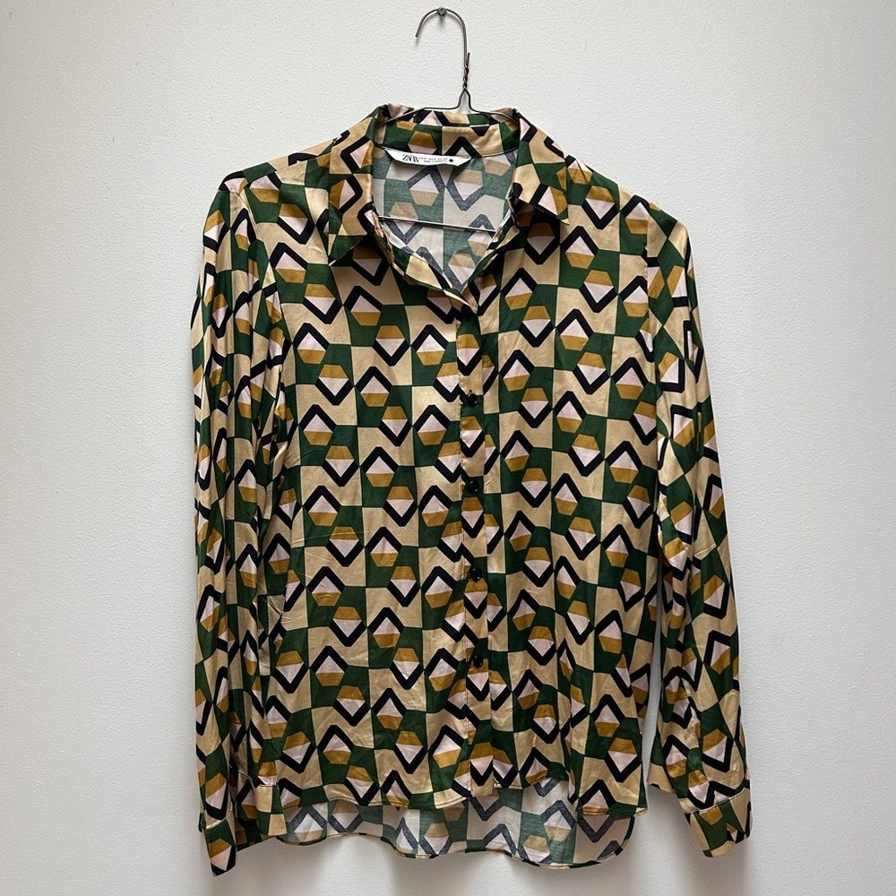 Zara Multicolor Geometric Button Down Shirt